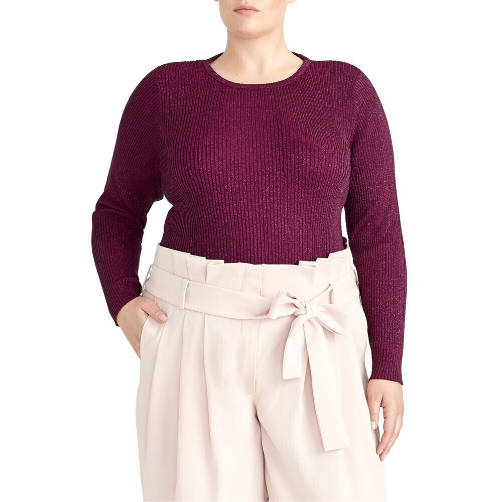 Rachel Roy women's Metallic Ribbed Sweater Crew neck long Sleeve Violet Size XXL
